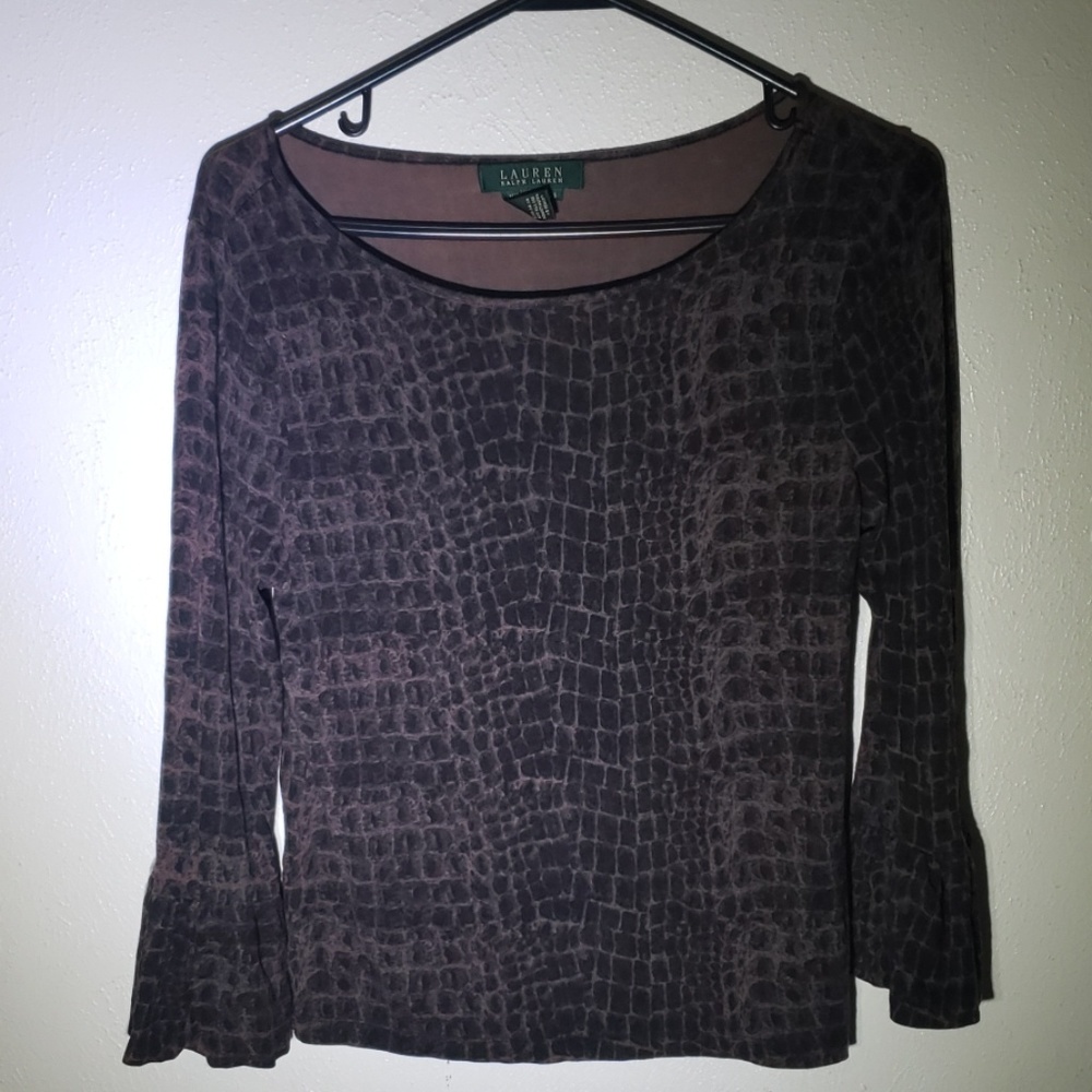 Lauren Ralph Lauren Brown Flowy Top Blouse Small
